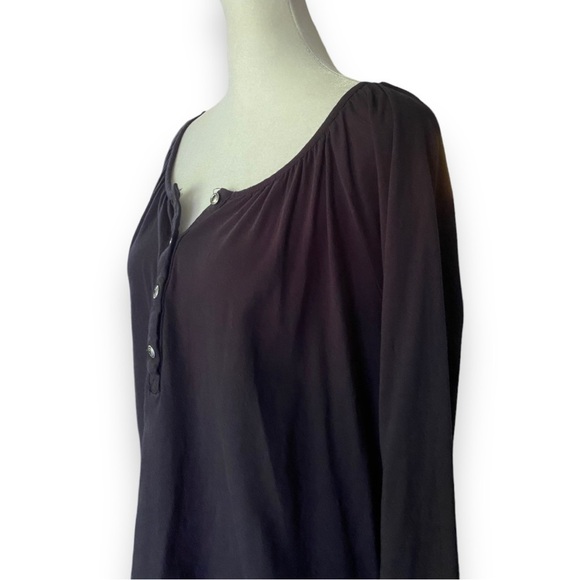 CHASER Bell Sleeve Shirred Henley in Black | Size Large - Picture 7 of 15